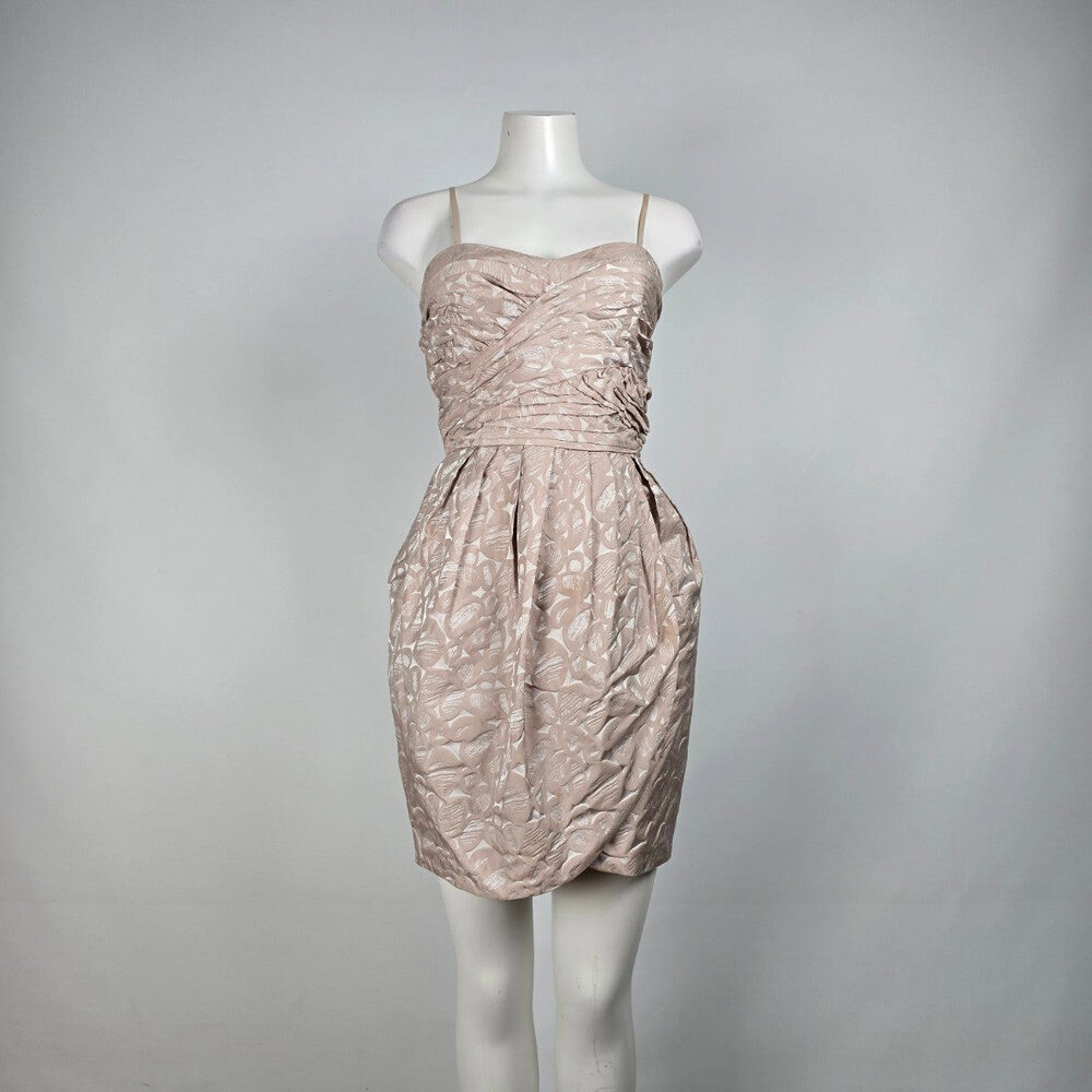Max and Cleo Champagne Floral Sleeveless Mini Dress Size 8